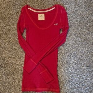 Hollister Women's Long Sleeve Scoop Neck Top - Crimson Red